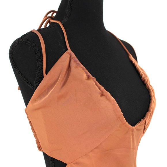 A.L.C. Sienna Halter Neck Strappy Slip Midi Dress 0 Rawhide Tan Satin XS NEW - Picture 3 of 9